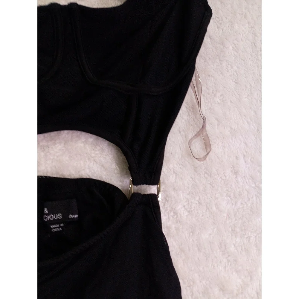 Hot‎ & Delicious Black Ruched Mesh Cutout Corset Bodycon Mini Dress Ring L (132)